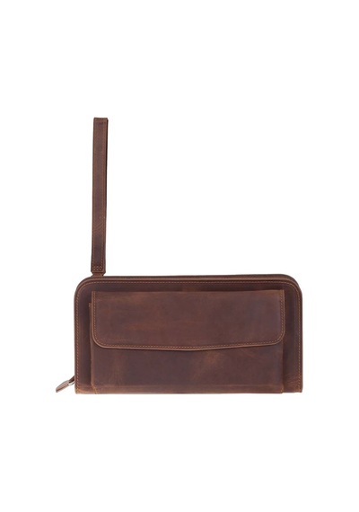 Bloominbag Faron Saddle Heritage Telefon Bölmeli Hakiki Deri Unisex Clutch Çanta kahverengi