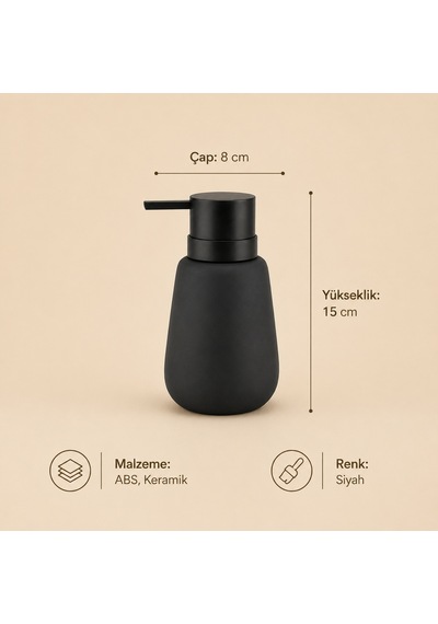 The Voguemaxima Sıvı Sabunluk Siyah Abs Seramik 8x15 Cm