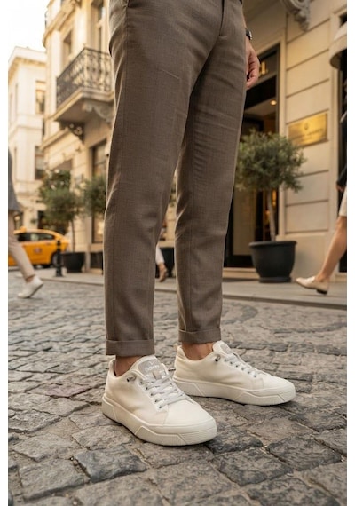 Fort Noka North Rahat Lastik Bağcıklı Sneaker Keten Erkek Ayakkabı Beyaz