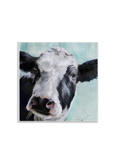Stupell Ev Dekoru Koleksiyonu Mavi Duvar Plakası Üzerine Nazik Çiftlik İnek Boyama Sanatı, 30 X 40 Cm, Çok Renkli