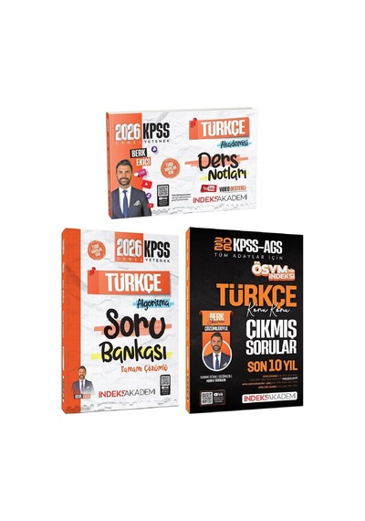 İndeks Akademi 2026 Kpss Türkçe Video Ders Notları + Soru Bankası + Çıkmış Sorular 3 Lü Set - Berk Ekici İndeks Akademi Yayıncılık