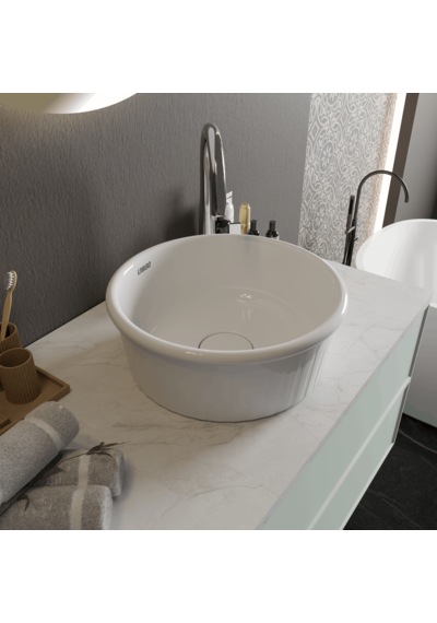 Livabo Roza 400 X 150 Mm Desenli Tezgah Üstü Akrilik Banyo Lavabosu Beyaz