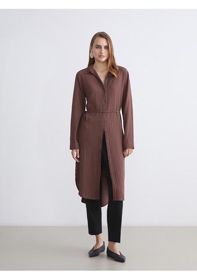 Lcwaıkıkı Classic Kahverengi Dokulu Oversize Kadın Gömlek Tunik