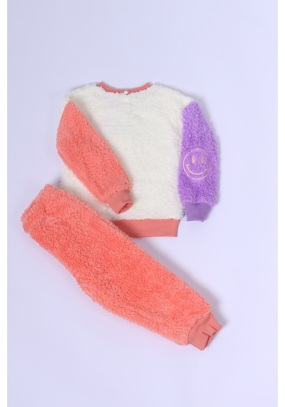 Hçm Çocuk Peluş Alt-üst Takım Baskılı Kolları Renkli D23 Turuncu