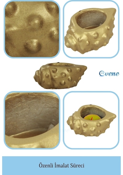 Mumluk Şamdan Tealight Mum Uyumlu Deniz Kabuğu Model - Altın