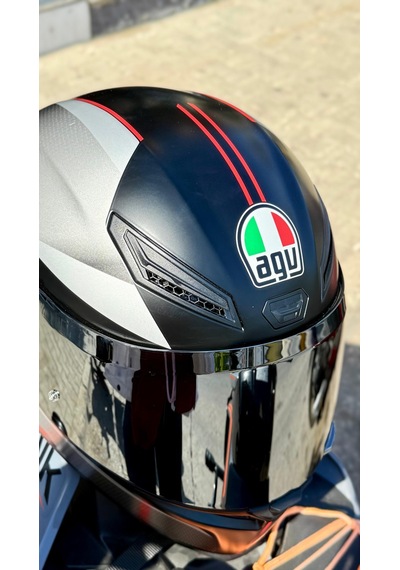 Agv K1 S Lap Matt Black Grey Red Kapalı Kask Silver Vizör + Şeffaf Vizör Gri