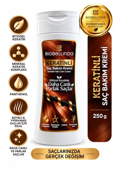 Keratinli Saç Bakım Kremi Bitkisel Keratin, Mineral Keratin Kompleks Ve Panthenol, Boyalı & Yıpranmış Saçlar 250 Gr