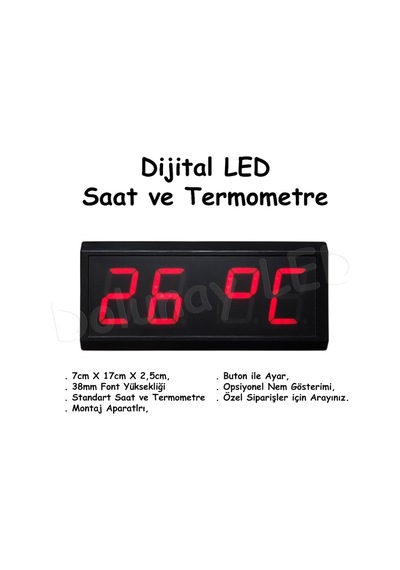 Dijital Led Saat Termometre 38Mm Çok Renkli