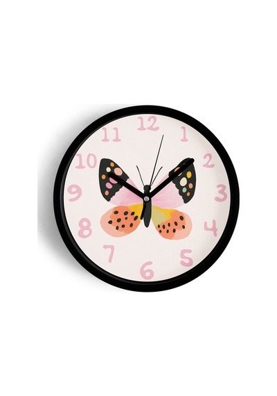 Sevimli Renkli Kelebek Çocuk Odası Modern Duvar Saati - 25cm - Önü Camlı Siyah Kasa-jh0225 Siyah