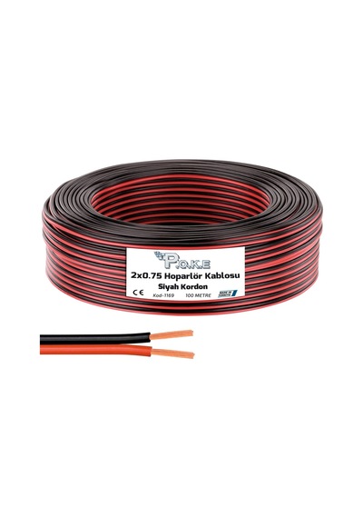 Kablo Kablo 2x0.75 Hoparlör Kablosu Siyah Kordon 100mt Poke Pk-1169