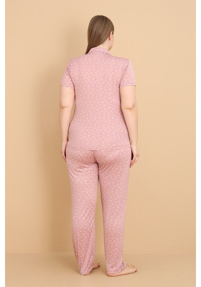 Wordex Mirano 2852 Minik Kalpli Milan Kumaş Kısa Kollu Düğmeli Büyük Beden Kadın Pijama Takımı Gül Kurusu Wordex Mirano 2852 Minik Kalpli Milan Kumaş Kısa Kollu Düğmeli Büyük Beden Kadın Pijama Takımı Gül Kurusu