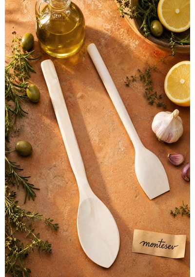 Doğal Şimşir Ağacı Ahşap Tahta Kaşık Spatula Seti Ağaç Kaşık 2li Set Şmş-002 Ahşap
