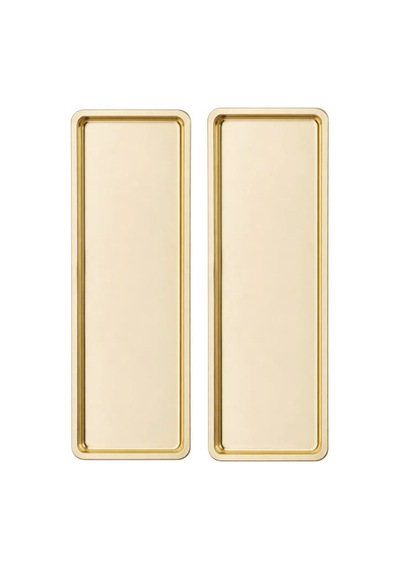 2 Adet Gold Dar Dikdörtgen Metal Sunum Tepsisi 33x13 Cm Düz Çay Kahve Tatlı Servis Tepsisi Seti Altın