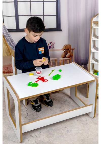 Çekmecesiz Tek Kişilik Çocuk Oyun, Aktivite Ve Etkinlik Masası Beyaz