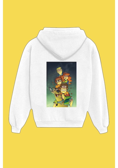 Unisex Beyaz Scooby Doo Sırt Baskılı Sweatshirt Beyaz