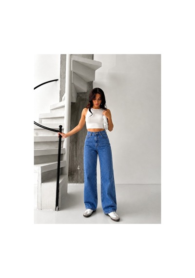 Kene Jeans Mavi Likralı Boyfriend Bol Paça Denim Pantolon Mavi