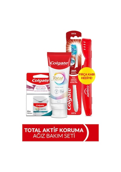 Colgate Total Nane Temizliği Diş Macunu 75ml +total Diş İpi+360 Visible White Diş Fırçası+fırça Kabı