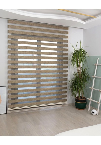 Bambu Kumaş Kahverengi Zebra Stor Perde Alüminyum Kasalı, 115 X 200 Cm