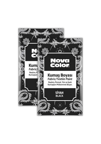 Nova Color Siyah Kumaş Boyası Toz 12 Gr 2 Adet Toz Kumaş Boyası Siyah Kot Pantalon Gömlek Tişört Tek