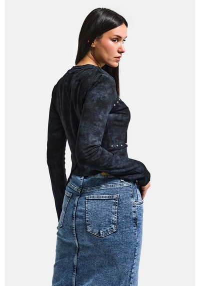 it's basic Kadın Siyah Antrasit W5 Asimetrik Kesim Drop Detaylı Özel Tasarım Crop Top