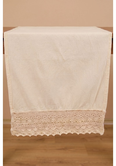 Krem Lacy Pamuklu Dantelli Runner 40x150 Cm