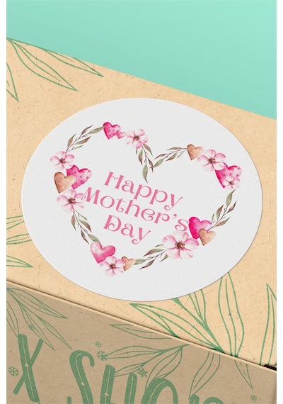 Happy Mother's Day Çiçek Çelenk Etiket 3x3cm St2395 Çok Renkli