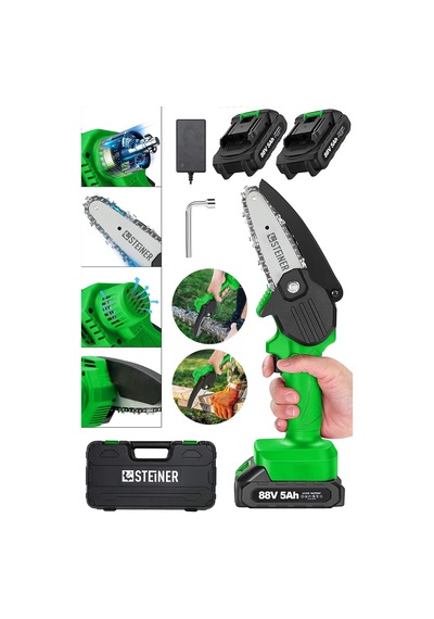 Alman Pro 88 V 5 Ah Çift Akülü Dal Budama Kesme Testere Bıçkı Makinesi Çantalı 10 Cm Pala