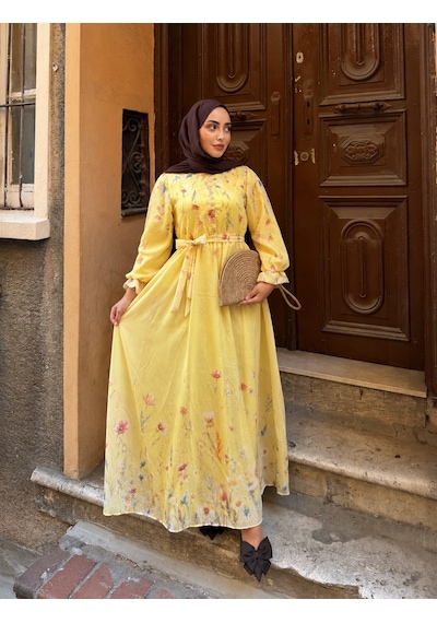 Efulim Womens Modal Tül Şifon Elbise Sarı