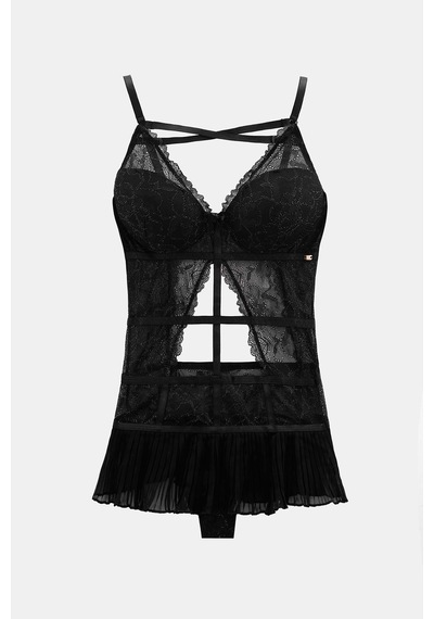 Amarelle Roma Siyah Balenli Dantel Detaylı Babydoll