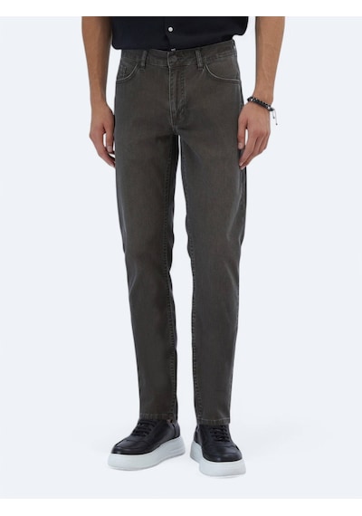 Kip Kahverengi Slim Fit Denim Pamuk Karışımlı Pantolon Kahverengi