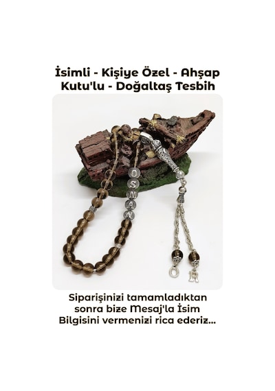 İsimli - Kişiye Özel - Dumanlı Kuvars Doğal Taş Tesbih