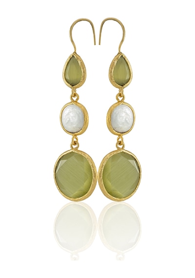 Kadir Jewellery 22 Ayar Altın Kaplama Kadın İnci Küpe -el İşçiliği Ve Hipoalerjenik Küpe Altın - Zeytin Yeşili