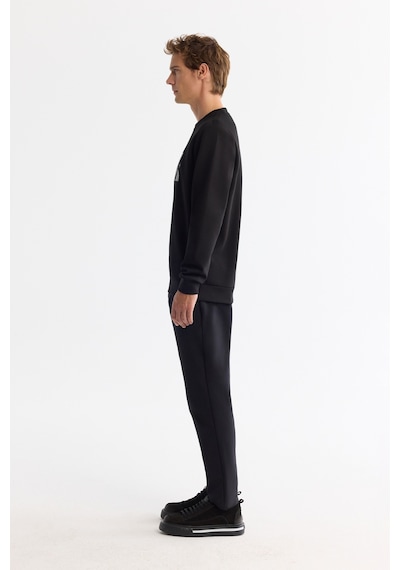 Avva Erkek Siyah Bisiklet Yaka Pamuklu Baskılı Elastan Regular Fit Sweatshirt A42y1215
