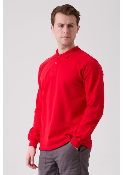 Galanthus Polo Sweat Uzun Kollu Pamuklu Sweatshirt İş Ve Günlük Kullanım İçin Kırmızı