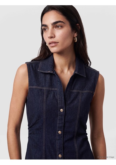 Lcw Vision İndigo Gömlek Yaka A Kesim Mini Jean Elbise