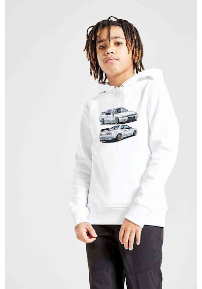 Tshirthane Nissan Skyline R32 Gt R Baskılı Unisex Çocuk Kapüşonlu Beyaz Swe Beyaz