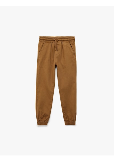 Koton Pamuklu Beli Bağcıklı Cepli Jogger Gabardin Pantolon Deve Tüyü 6skb40018tw Taba