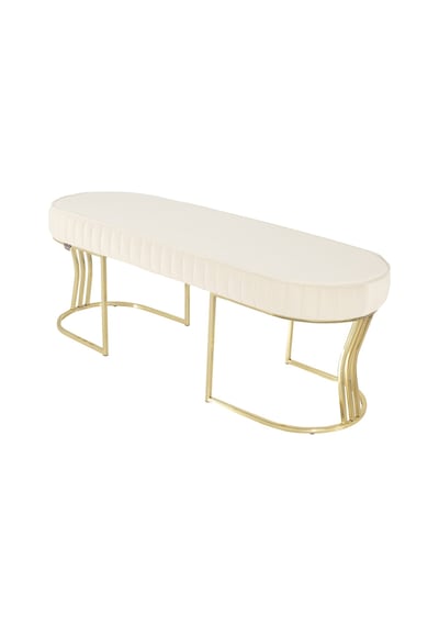Viego Gold Striped- Beyaz Kapitoneli Chester Model Puf & Bench & Koltuk & Uzun Makyaj Puff & Yatak Ucu &önü