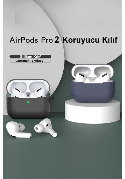 Premium Lansman Kılıf Kadife İç Astarlı Darbe Emici Silikon Soo-156 Mavi Airpods Pro 2 İle Uyumlu