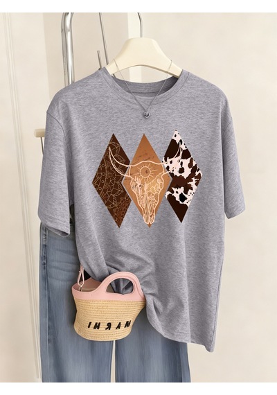 Noıssey Urban Pop Graphic Kadın Tişört Koleksiyonukod 5379 Gri
