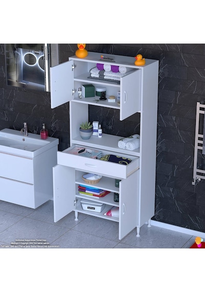 Modilayn Arda Banyo Dolabı 70x173x32,5cm 1 Çekmece 4 Kapak Ve 7 Raflı İhtiyaca Uygun Kolay Kurulum Beyaz Modilayn Arda Banyo Dolabı 70x173x32,5cm 1 Çekmece 4 Kapak Ve 7 Raflı İhtiyaca Uygun Kolay Kurulum Beyaz