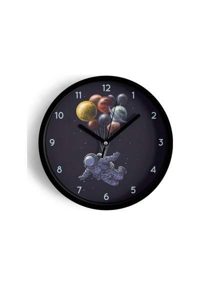Uzay - Astronot - Gezegen Temalı Modern Duvar Saati - Çocuk Odası - 25cm - Önü Camlı Siyah Kasa-jh0356 Siyah