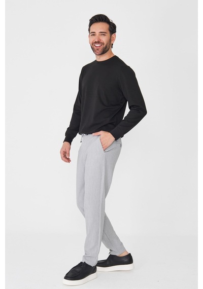 Gri İnce Çizgili Erkek Jogger Spor Pantolon