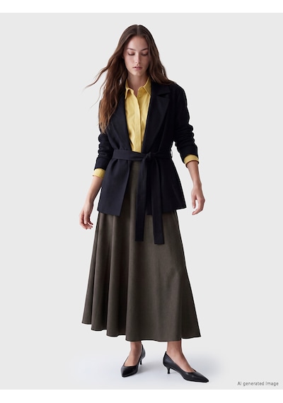 Lcw Modest Haki Beli Fermuarlı Ekose Kloş Etek