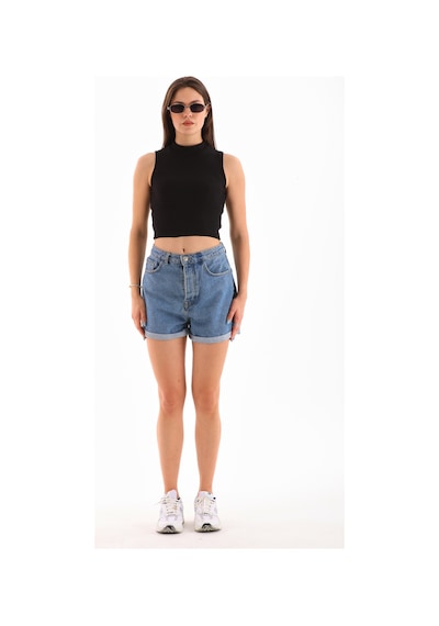 Loısy Kadın Likralı Kolsuz Crop Bluz Siyah