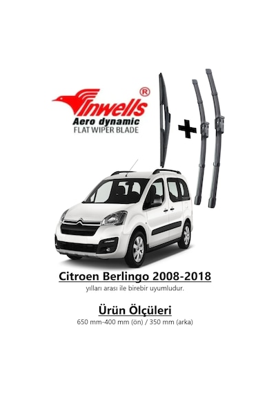 Inwells Citroen Berlingo 2008 - 2018 Ön ve Arka Aerodinamik Silecek Takımı