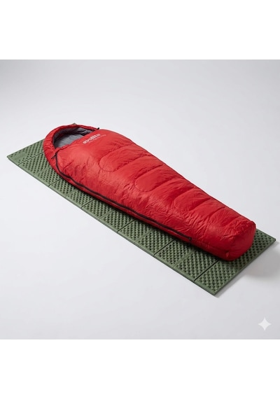 Evolite Alfa Pro Uyku Tulumu 0 Derece Kırmızı & Ultralight Comfort Katlanır Mat Haki Kamp Seti