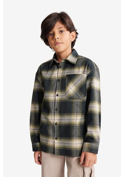 Defacto Erkek Çocuk Oversize Geniş Kalıp Polo Yaka Kareli Flanel Uzun Kollu Gömlek G3460a825wnkh190 Haki-kh190