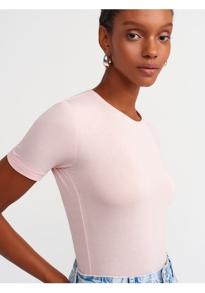 Dilvin Yaka Basic T-shirt Pudra