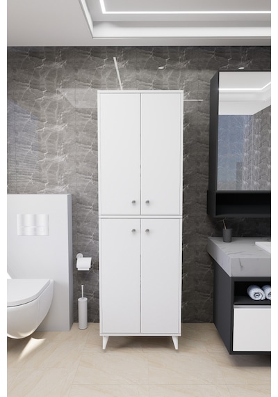Furex 6 Raflı 2 Kapaklı Çok Amaçlı Banyo Dolabı Beyaz Beyaz